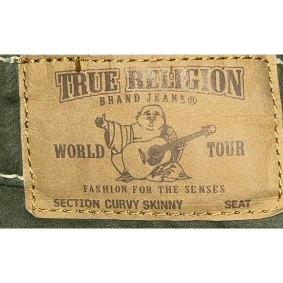 True Religion Thick Stitch Curvy Skinny Low-Rise Green Pants Jeans 30X27 - Picture 6 of 9